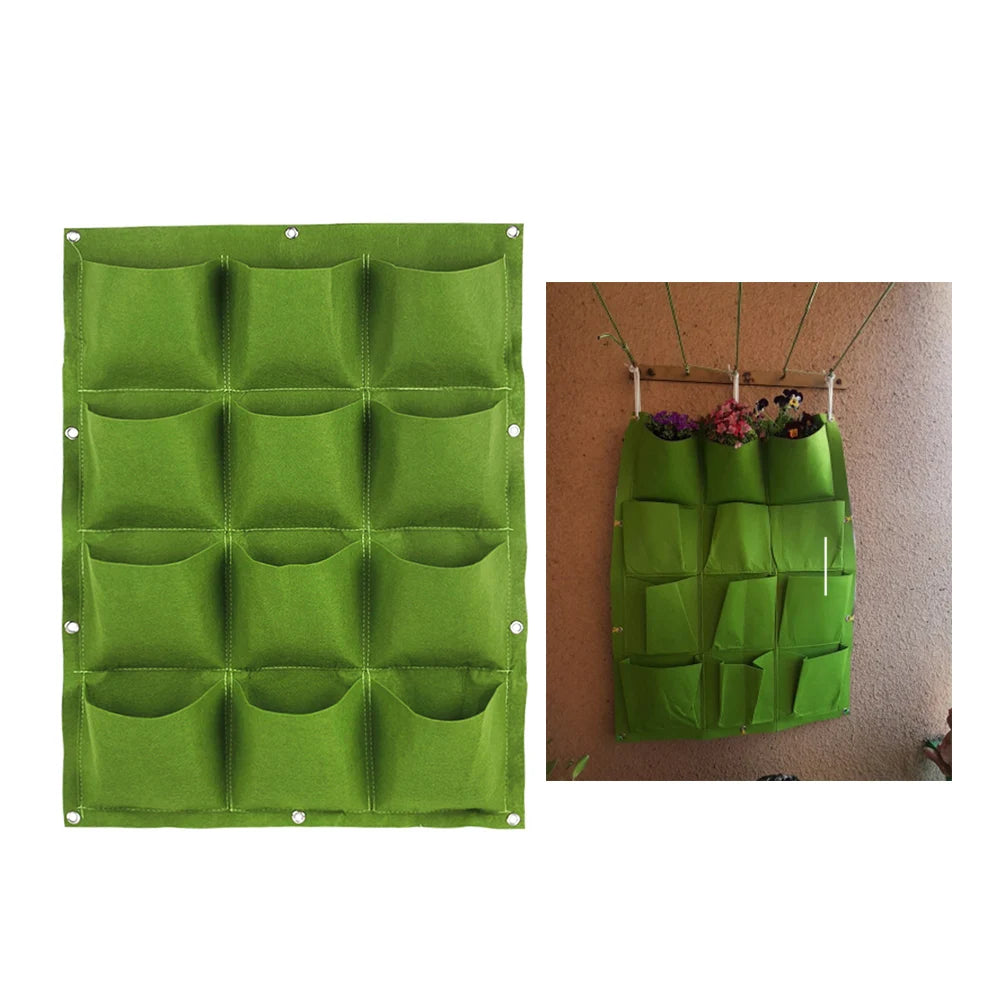 12 Pockets Vertical Wall Garden Planter Non-woven Fabrics Wall Hanging Planting Bags Green Pockets Garden Decoration Accessories