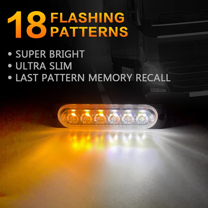 6 LED Car LED Strobe Warning Light Police Stroboscopes Flashing Emergency Bar Trailer Beacon For Vehicles Truck ATV Blue 12V 24V