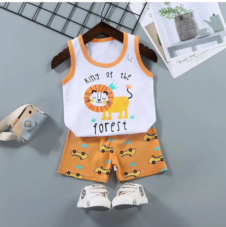 2PCS Children Sets Kids Clothes Vest Suit  Summer Children Clothing baby Cotton T-Shirts Shorts Tank Top  Boys Girls Sleeveless