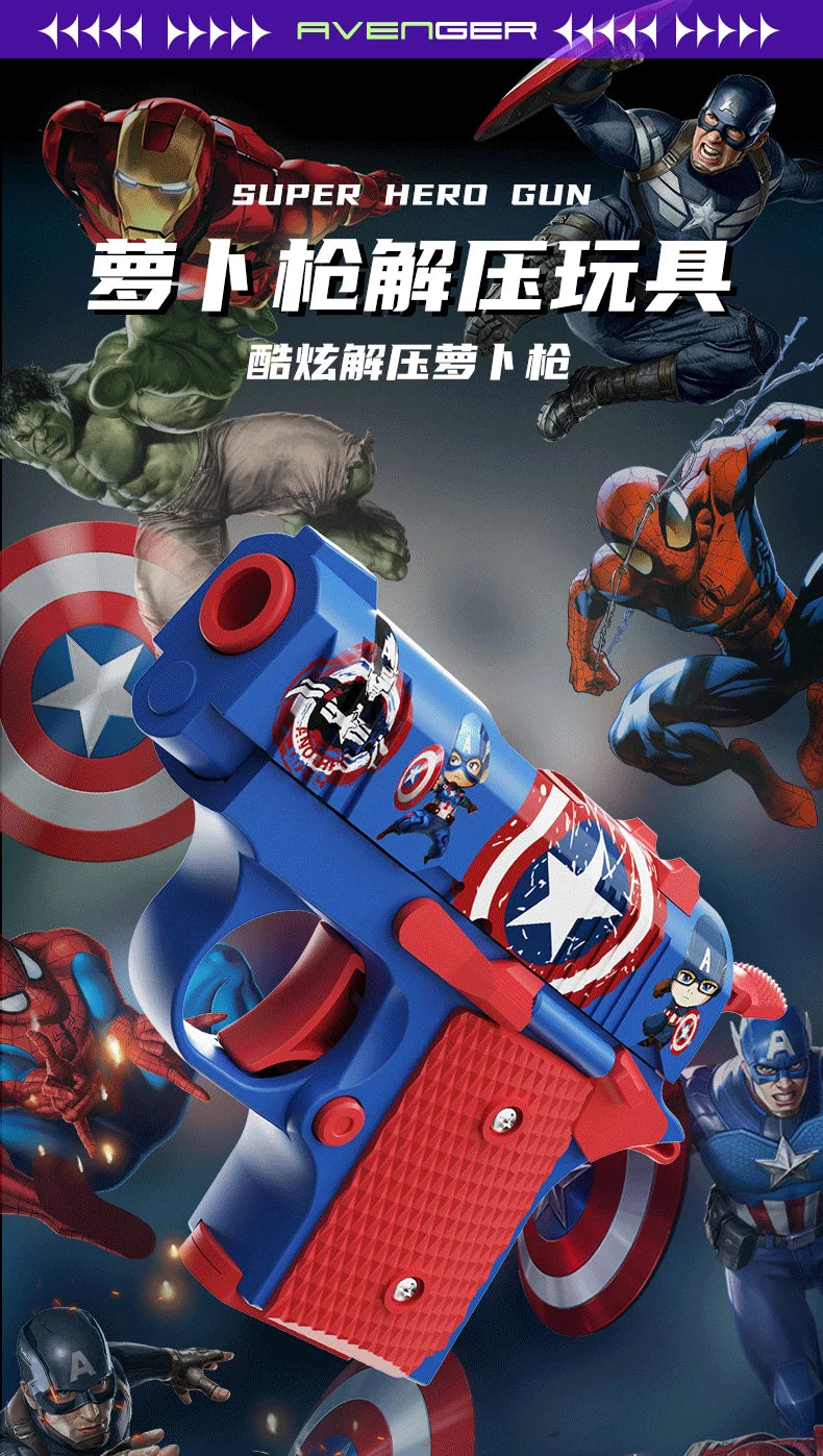 Marvel Spider-Man Iron Man Captain America Hulk Anime Cartoon Creative Detachable Carrot Gun Model Children's Decompression Toy