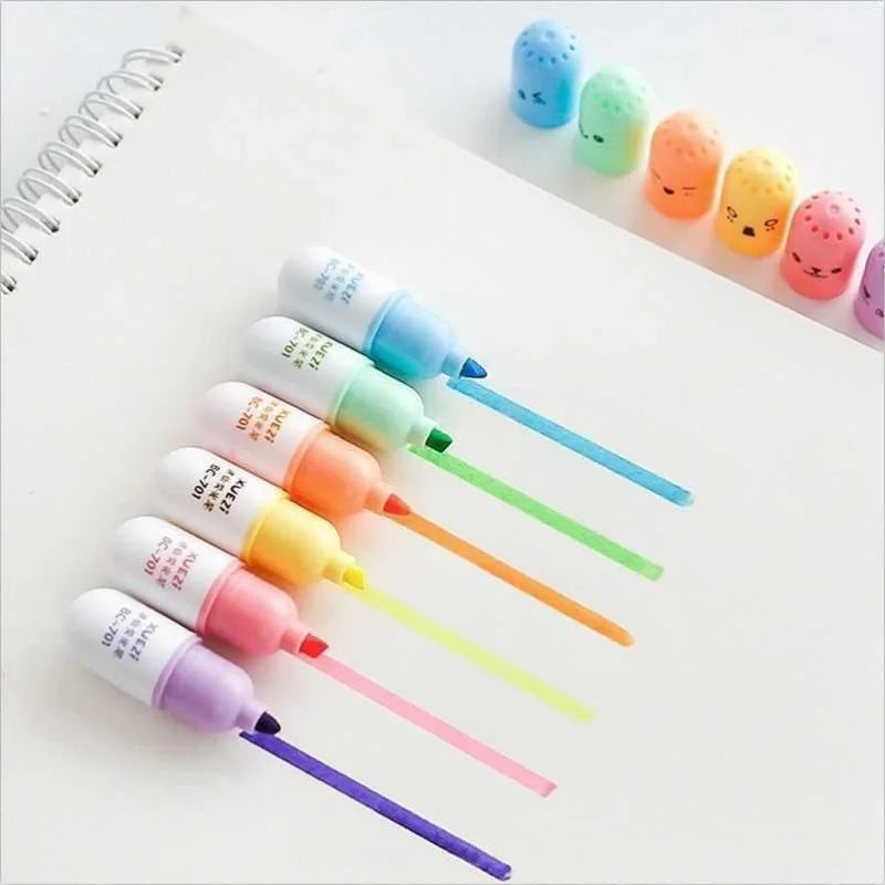 6 Pcs/lot Capsules Styling Highlighter Mini Pill Highlight Marker Color Cute Pens School Office Writing Painting Stationary