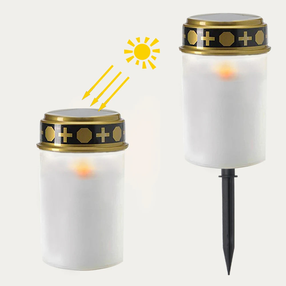 Grave Candle For Cemetery Waterproof Solar Electronic LED Candle Light Flameless Tea Light Outdoor Solar Lawn Lamps