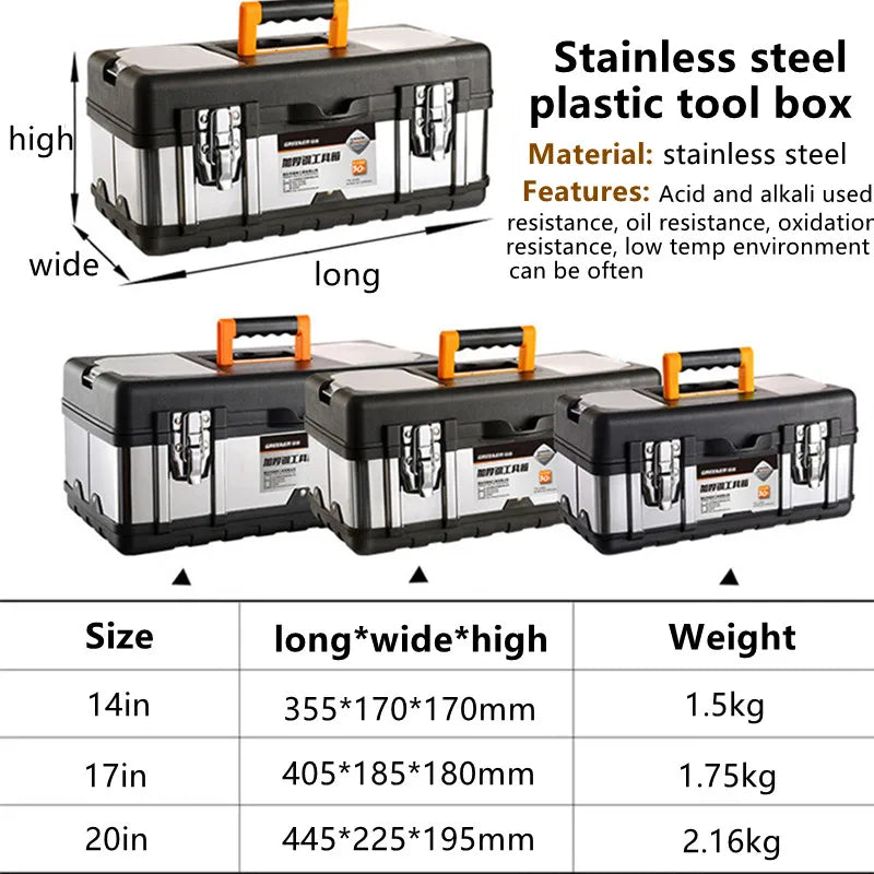 Upgrade Stainless Steel toolbox Professional Tool Box Organizer Box Portable Toolbox Garage Hardware Tool box organizer Large