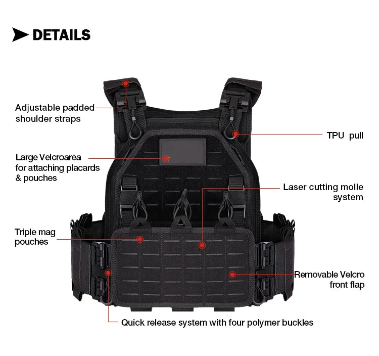 Yakeda New Hunting Tactical Vest 6094 Quick detachable light laser cut Tactical vest Black gear carry tactical vest