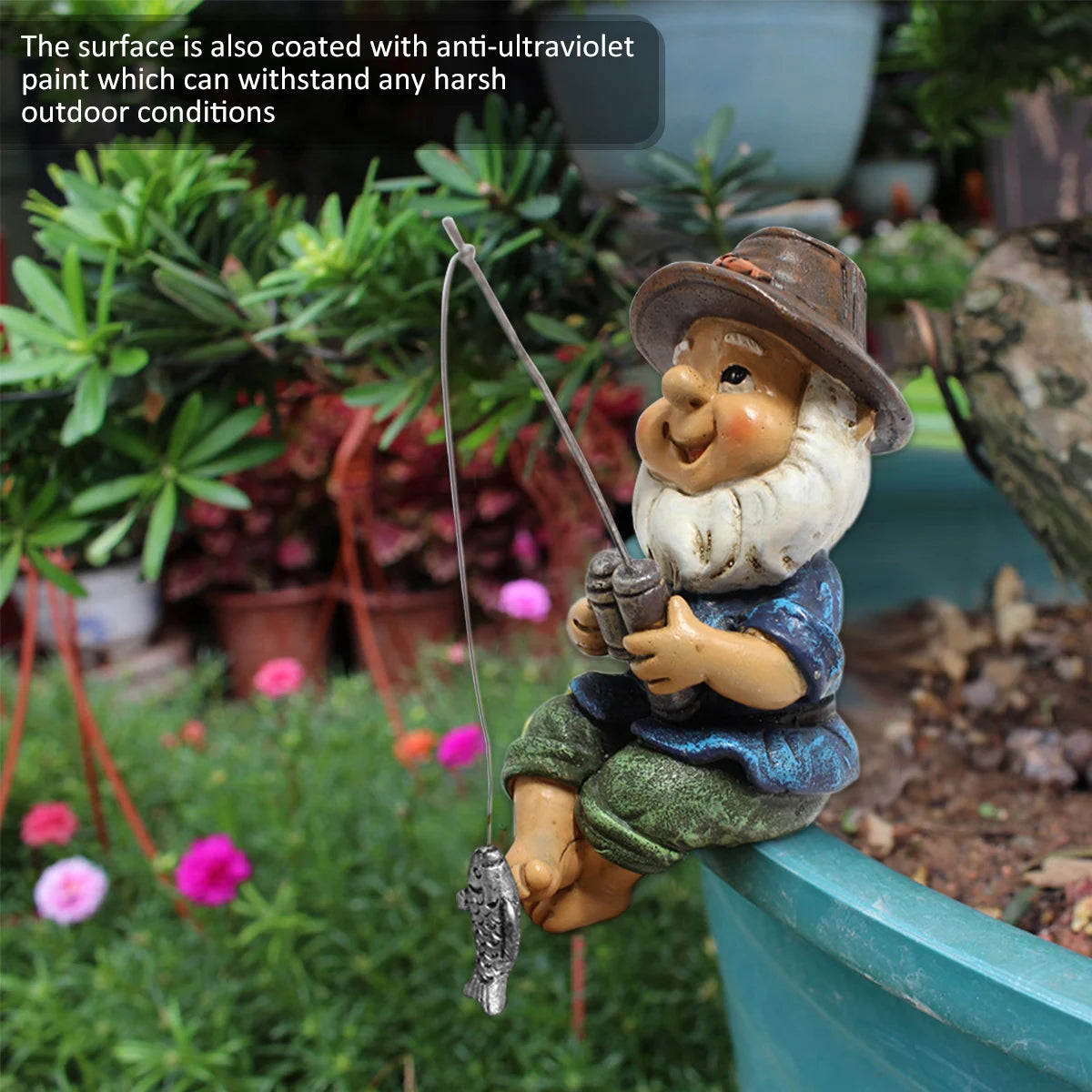 Mini Fishing Gnome Statue Resin Dwarf Outdoor Statue Lawn Patio Balcony Garden Decoration Desktop Decorations Accessories