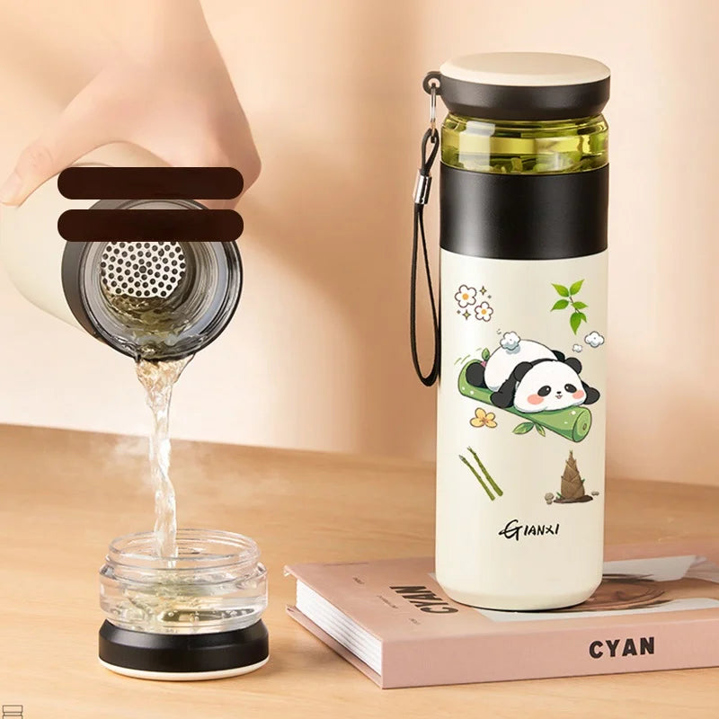 GIANXI 480ML Stainless steel Thermo Bottle Home And Kitchen Water Bottle Drinkware Portable Panda Pattern Coffee Cup With Filter