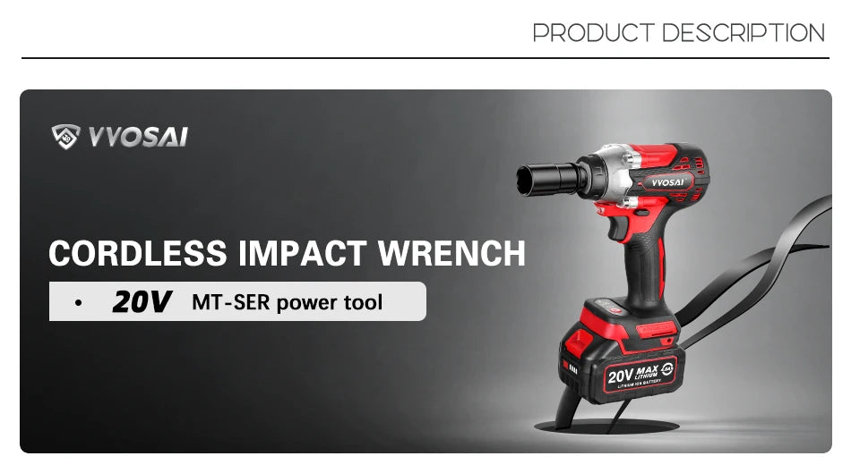 VVOSAI MT-Series 340N.m Electric Impact Wrench 20V Brushless Wrench Socket Li-ion Battery Hand Drill Installation Power Tools