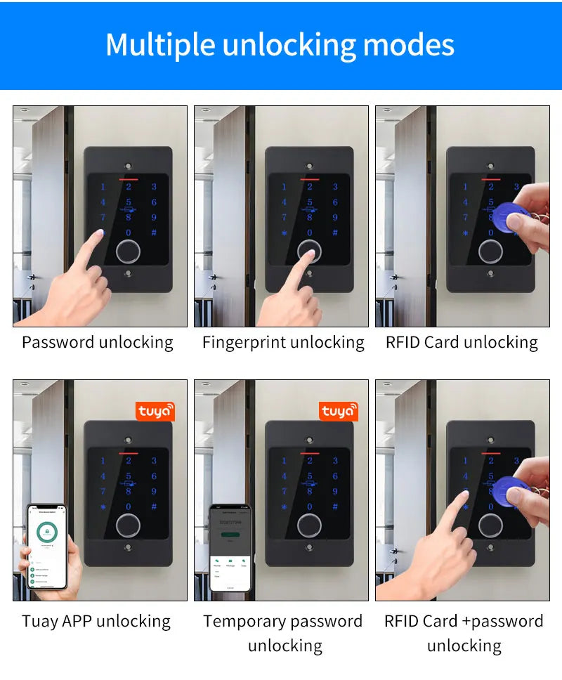 WiFi Tuya App Smart Door Lock Keyboard RFID Access Controller Waterproof Metal Keypad Concealed Install Biometric Access Control