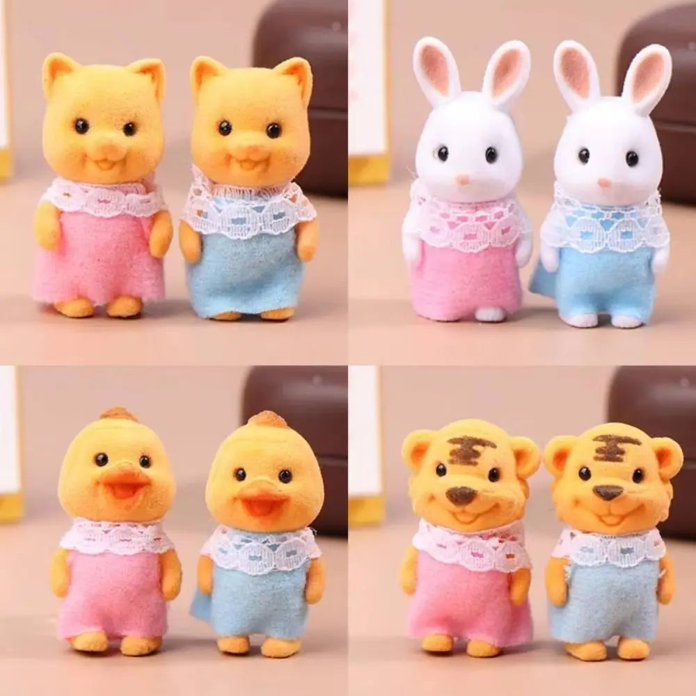 2PCS Kids Toys Rabbit Simulation Forest Animal Doll Tiger Duck Mini Forest Doll Figure Cat Model Mini Flocking Doll Girl