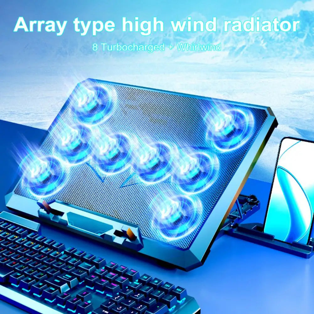 Gaming Laptop Cooler 8 Fans 2 USB Ports With RGB Light HD Display Laptop Cooling Pad Adjustable Notebook Cooler Stand