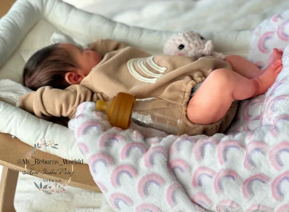 48CM Reborn Doll Handmade Very Lifelike Sleeping Baby Laura 3D Skin with Hand-Root Hair Visible Veins High Quality Toys