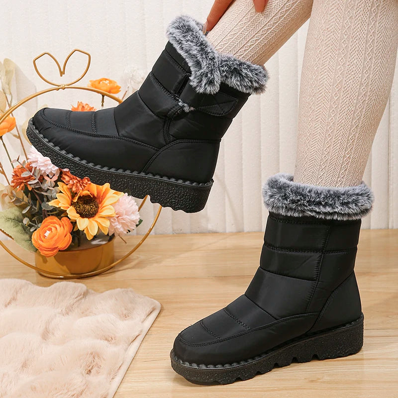 2024 Waterproof Snow Boots for Women Winter Shoes Faux Fur Plush Ankle Boots Woman Plus Size Non-Slip Warm Cotton Botas Mujer