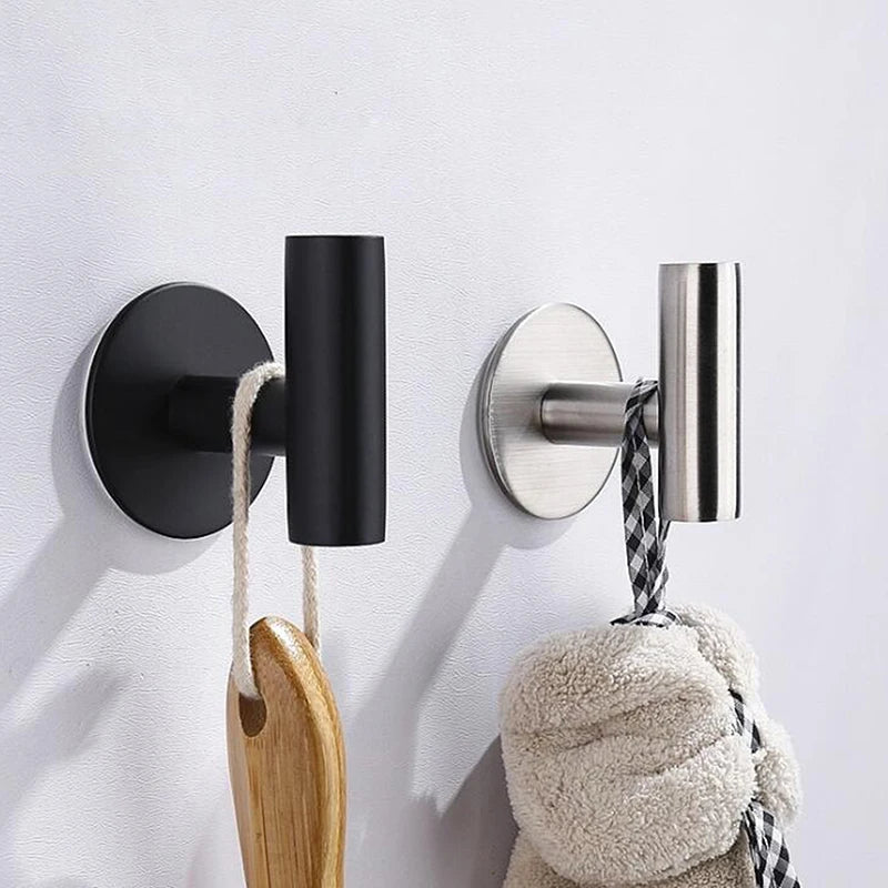 Aluminum Alloy Black Robe Hook Wall Hook Towel Hook For Bathroom Coat Self Adhesive Rustproof Hook Hanger For Kitchen Hardware