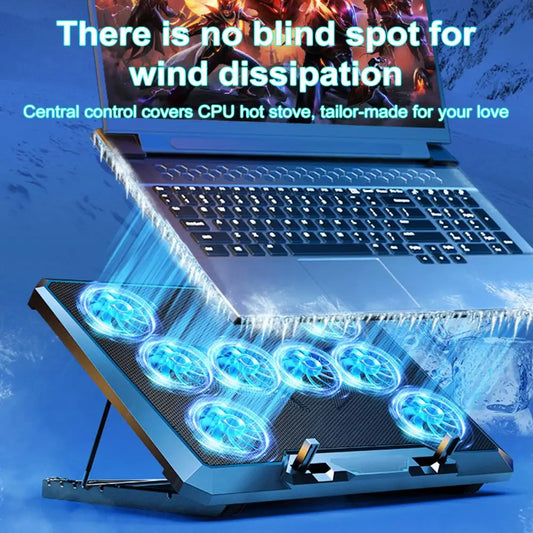 Gaming Laptop Cooler 8 Fans 2 USB Ports With RGB Light HD Display Laptop Cooling Pad Adjustable Notebook Cooler Stand