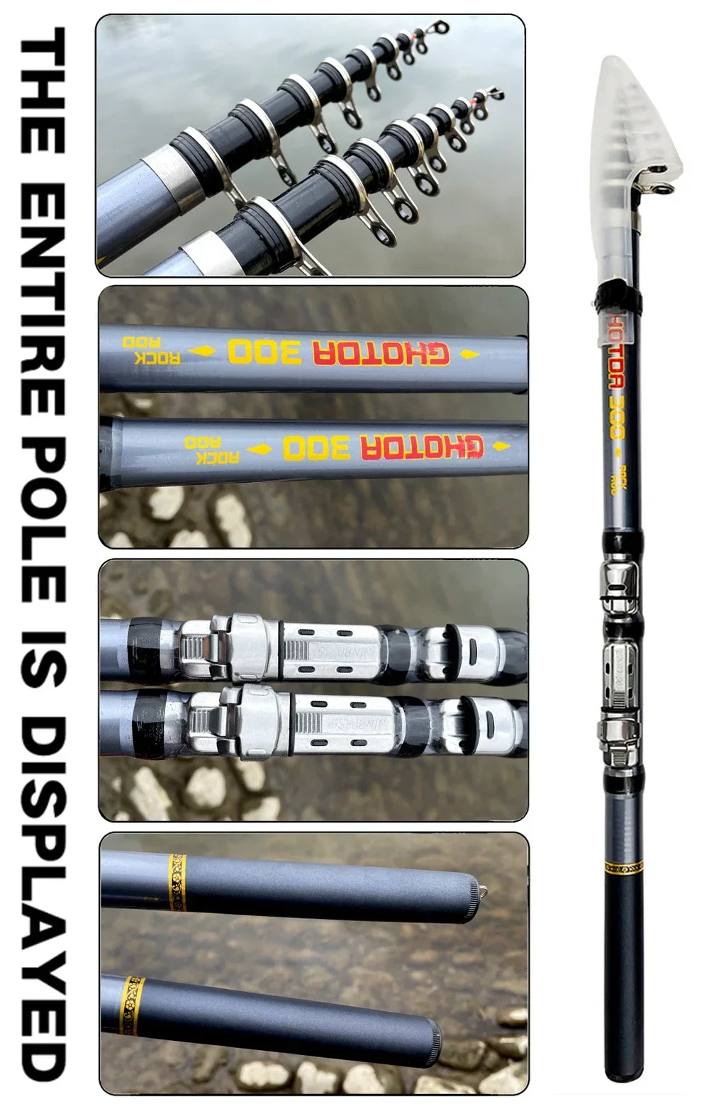 GHOTDA Carbon Fiber Short Telescopic Rock Fishing Rod and Spinning Fishing Reel Combo Full Kit Fishing Tackle Fishing Gear Set