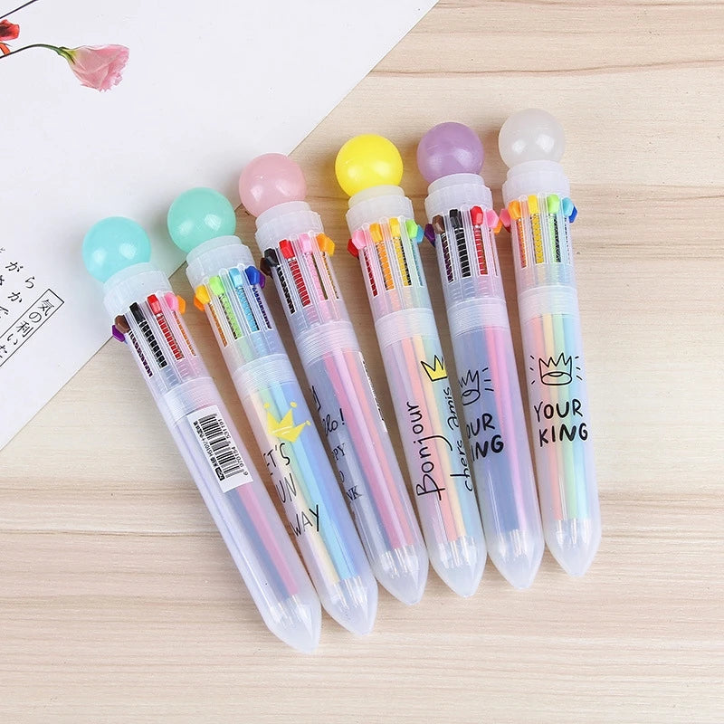 1Pcs Creative Multicolor Office School Ballpoint Pen For Kids Gift Fashion 10 Colors Stationary Writing Pens Simple Signing Pen