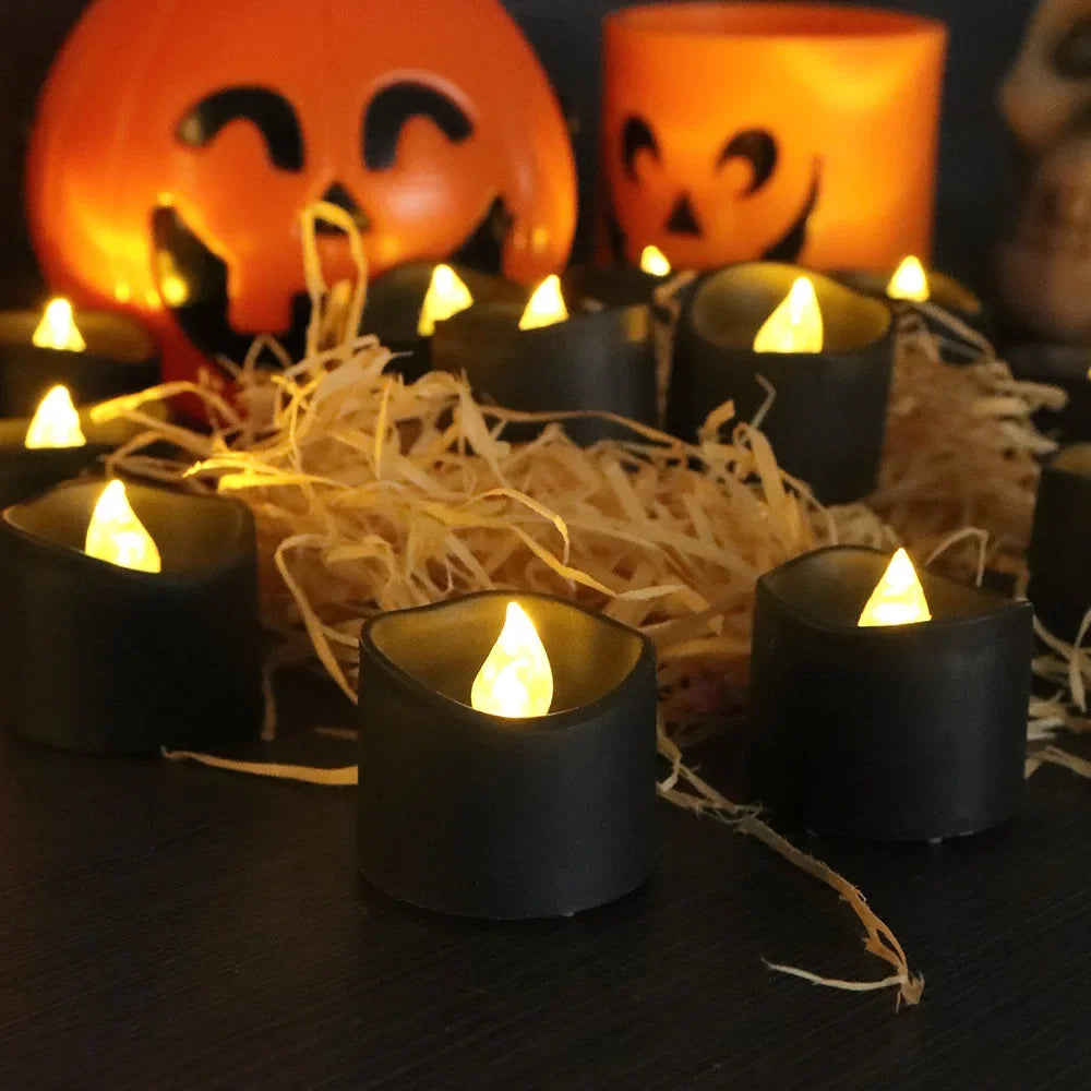 12/1PCS LED Electronic Candles Black Flameless Battery Operated Candle Lamps Halloween Xmas Wedding Party Decoration Lighting