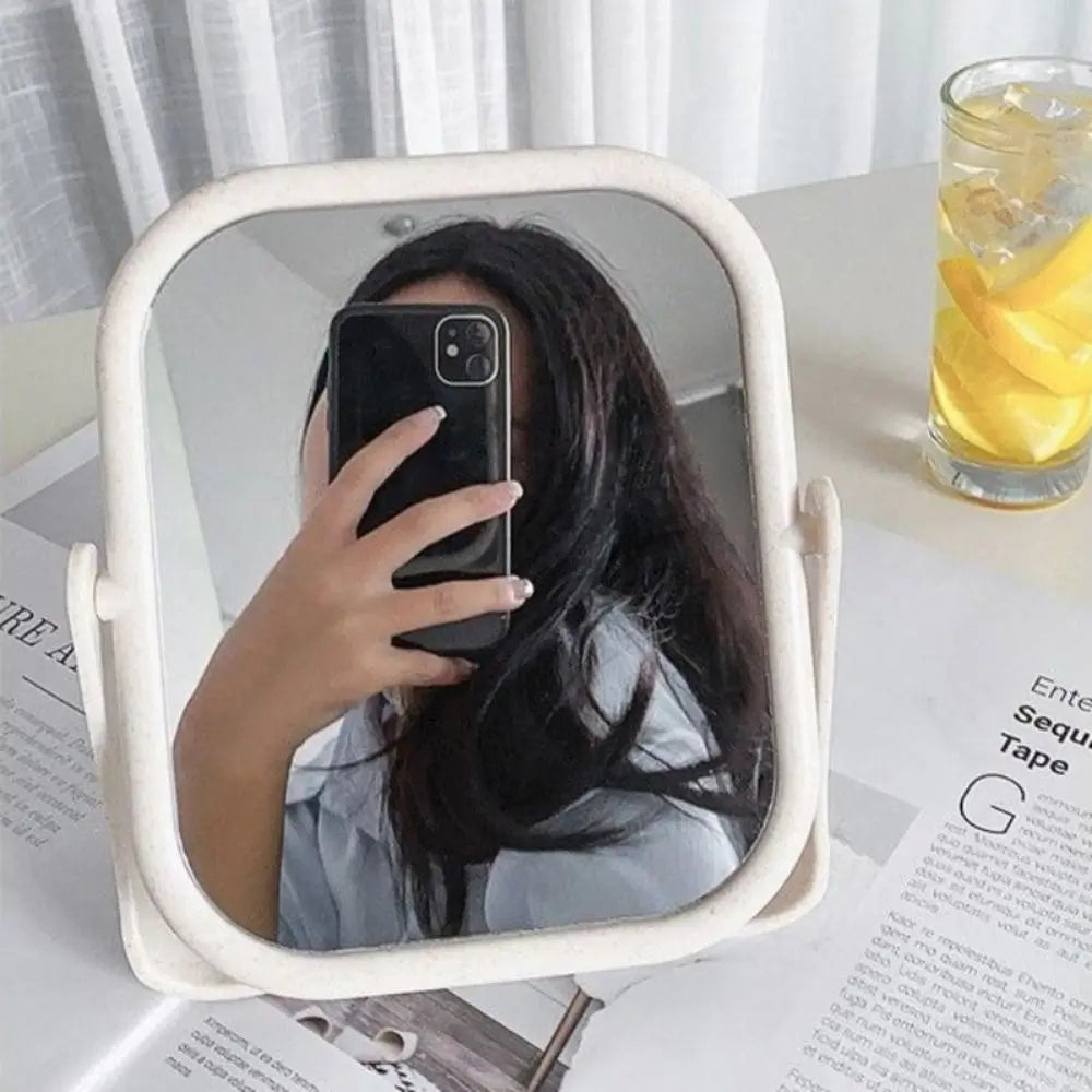 Foldable Desktop Makeup Mirror 360 Degree Rotating Double Sided Princess Mirror Adjustable With Stand Square Round Mirror Home