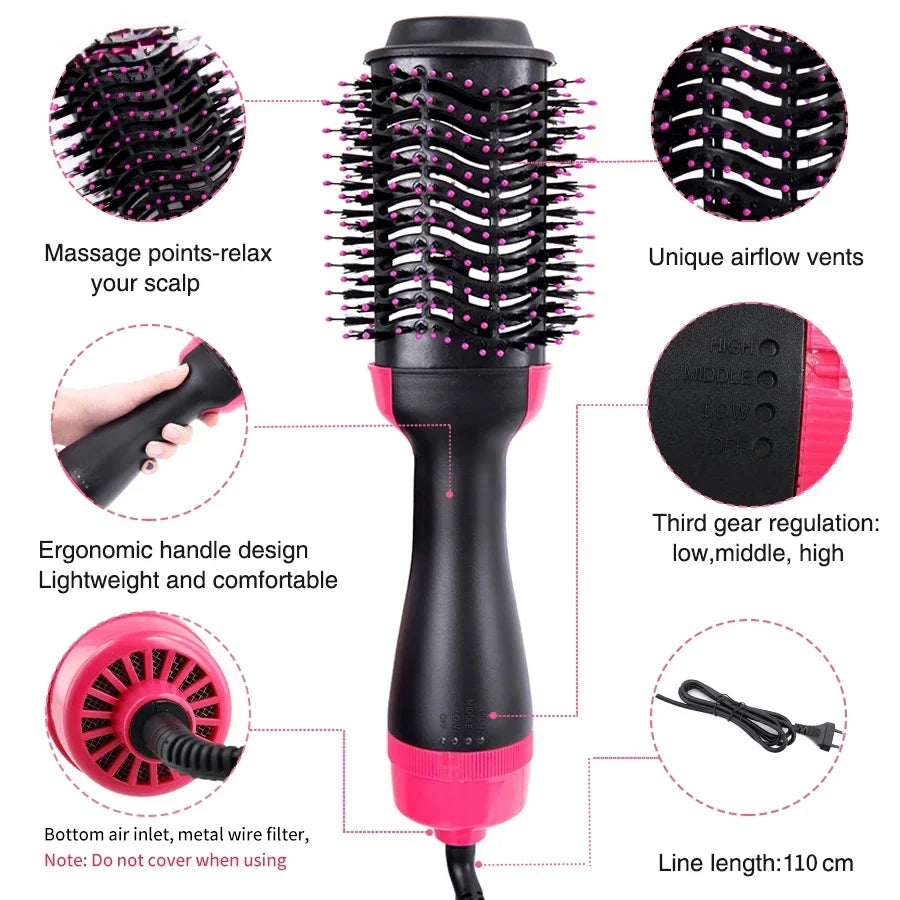 4 In 1 Hot Air Brush Styling Comb One-Step Heating Comb Hair Straightening Brush for Straight Curly Professional Hair Dryers