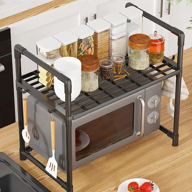 drilling-free Microwave Stand Countertop Kitchen Shelf CounterTop rack Adjustable Heavy Duty Utility Storage Shelf With Hook