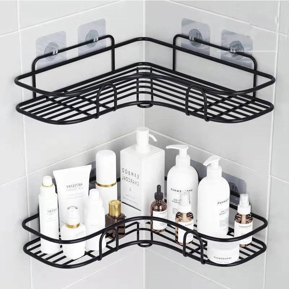 Wall Shelf Kitchen Organizer Shelves Bathroom Shelf Corner Iron Shower Caddy Storage Rack Shampoo Holder Bathroom Accessories