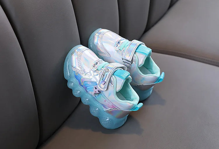 Princess Shoes Frozen Girls' LED Sneakers Children's lighting shoes Cartoon Cute Girl Learning Walking Casual Shoes