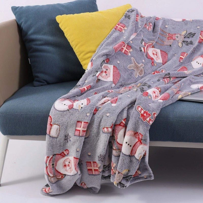 Christmas Glow In The Dark Blanket Gift Soft Plush Flannel Luminous Blanket Children Luminous Glow Santa Claus Blanket