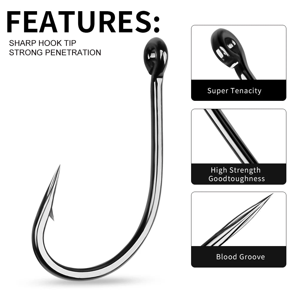 PROBEROS 100Pcs/lot High Carbon Steel Black Lure Hook 1/2/4/8 Size With Barbs Fishhook Fishing Gear Wholesale