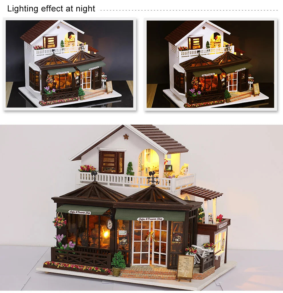 DIY Dollhouse Wooden doll Houses Miniature Doll House Furniture Kit Casa Music Led Toys for Children Birthday Gift