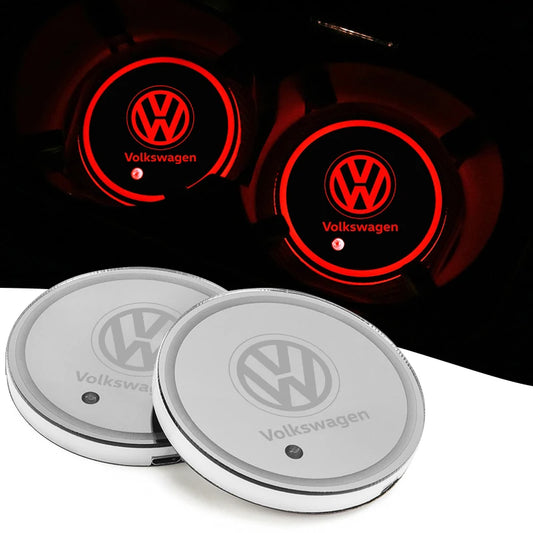 1PCS Led Car Cup Drink Holder Logo Light USB Charging Luminous Coaster For Volkswagen VW MTM Blue Motion Caddy Scirocco Golf 6 7