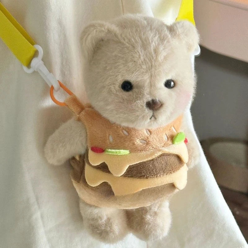 Cute Bear Crossbody Bags for Girls Soft Plush Doll Bear Shoulder Bags Lovely Girls Mini Bags Baby Infant Hamburger Toys Gifts