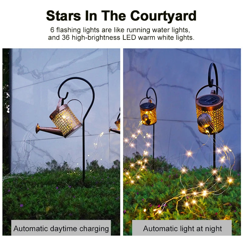 Solar Watering Can Light Waterproof Hanging Light Solar Waterfall Lights For Outdoor Garden Decor Backyard Landscape LED Lamp