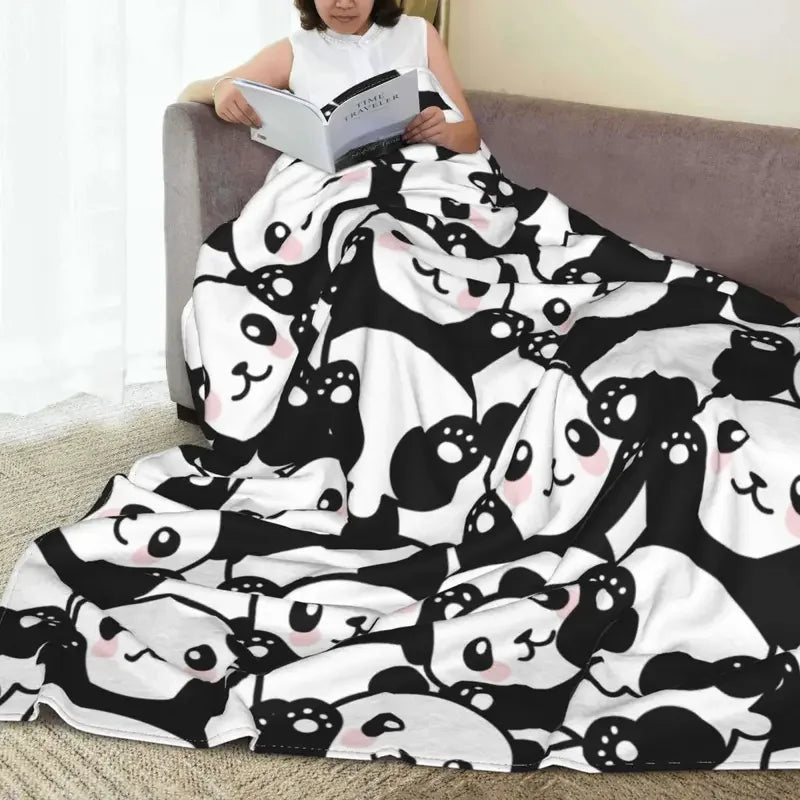 Cute Panda Cartoon Knitted Blankets Lovely Animal Flannel Throw Blanket Summer Air Conditioning Decoration Soft Warm Bedspreads