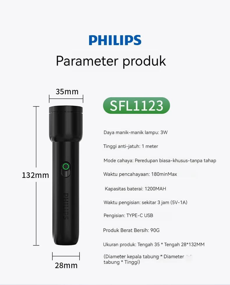 Philips 2024 New EDC Portable Flashlight Rechargeable LED Flashlight with Side Light for Personal Self Defense Camping Hiking