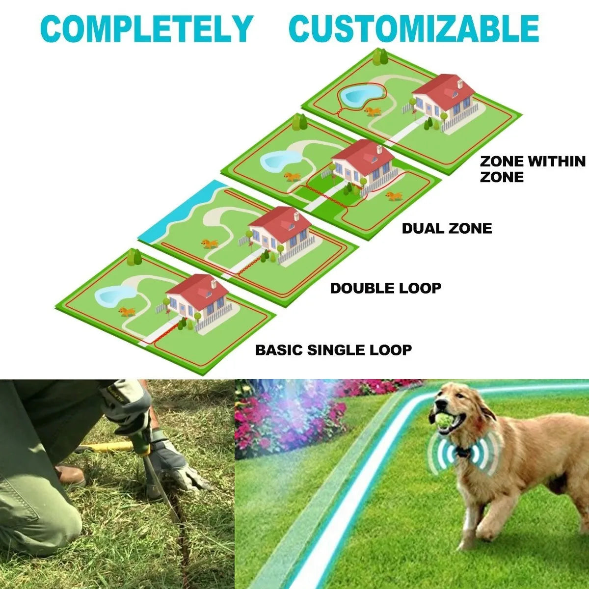 TP16 Pet Dog Electric Fence, Rechargeable Waterproof, 6 Level, Dog Wired Fence Containment, Pet Training Collar, Anti Run Away