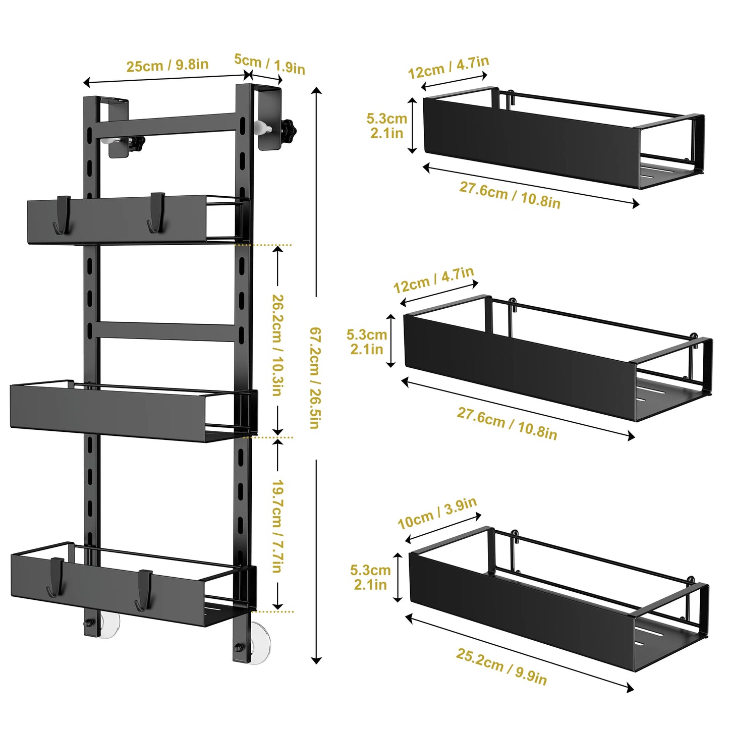 Triple Bathroom Shelves Iron Rack Without Drilling Over Door Hanging Storage Basket with Hooks Shampoo Organizer Shower Holder