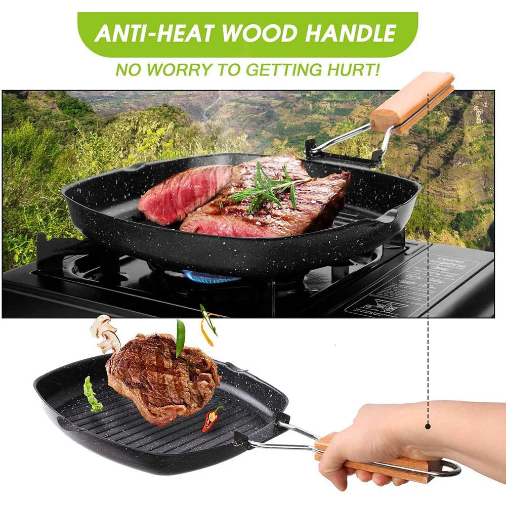 Camping Cookware Frying Pan Durable Non-Stick Grilling Pan with Folding Handle Portable Outdoor Hiking Picnic Cooking Equipment