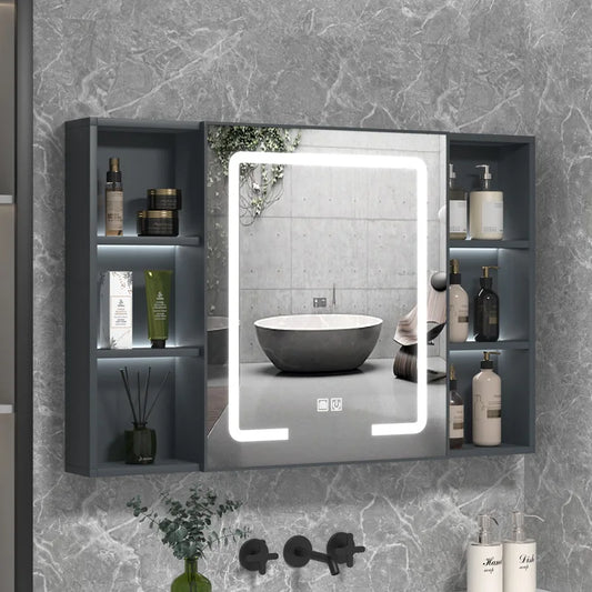 Bathroom Wall Cabinet Mirror Makeup Medicine Cabinet Wall Mounted Bathroom LED Mirror with Storage Cabinet with Vanity Mirror