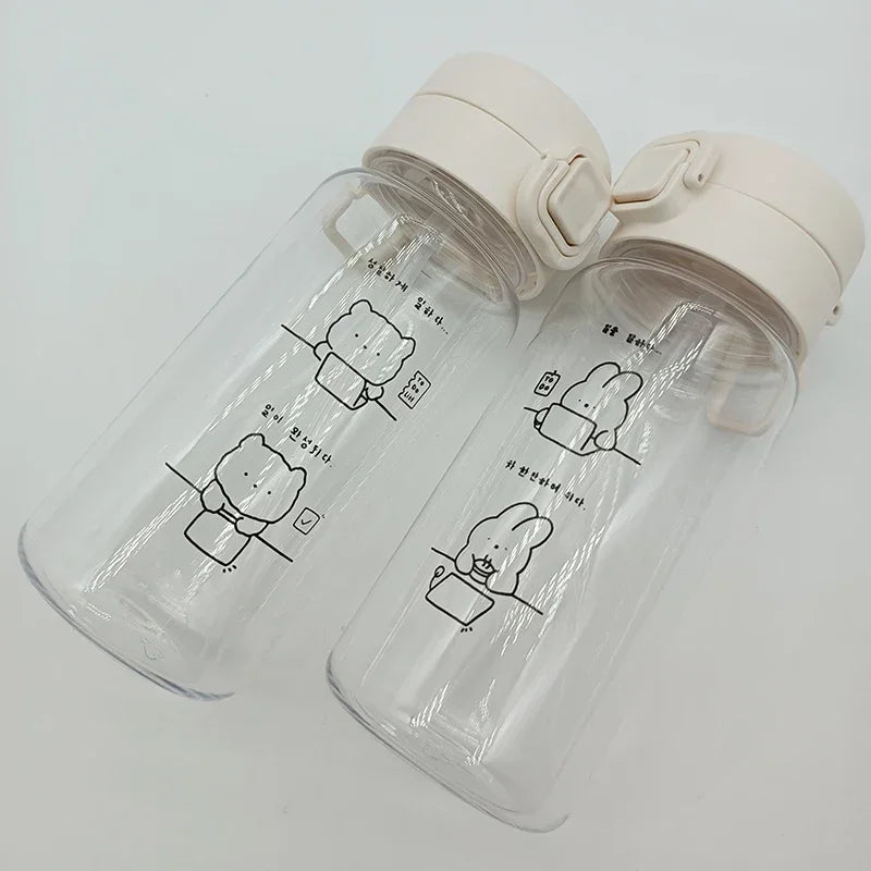 350ml Cartoon Water Bottle with Straw Cute Plastic Drinking Bottle Portable Leak-proof Drinkware for Drinking Milk Coffee Tea