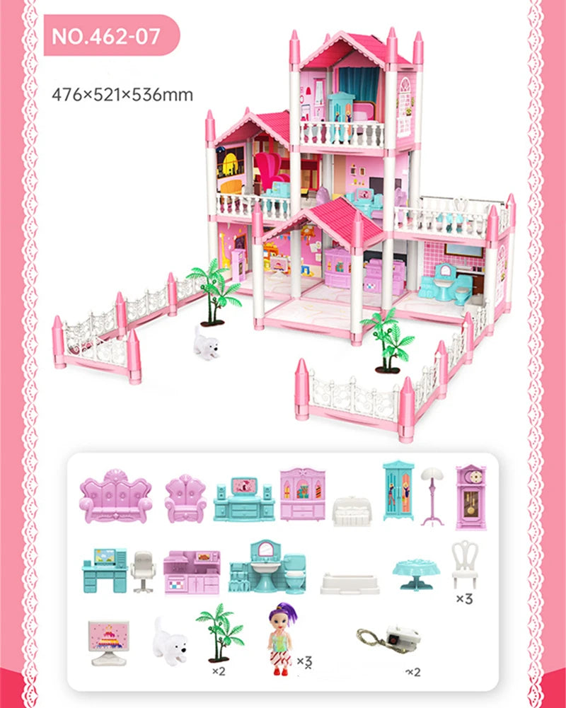 Children Montessori House 3d Assembled Lighting Diy Manual Doll House Villa Set Princess Castle Girl's Puzzle Toy Birthday Gift