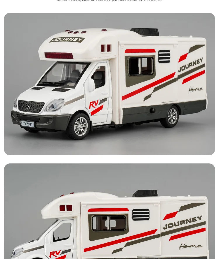 New 1:30 Alloy Luxury RV Caravan Car Model Metal Camper Van Motorhome Touring Car Vehicles Model Sound and Light Kids Toys Gifts