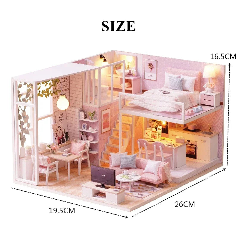 Assemble DIY Wooden House Dollhouse kit Wooden Miniature Doll Houses Miniature Dollhouse toys With Furniture LED Lights Gift