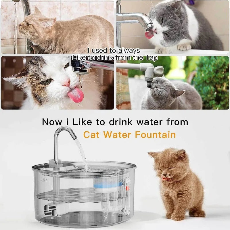 Automatic Cat Water Fountain Stainless Steel Cat Fountain with Filter Visual Water Level Pet Puppy Cats Drinking Water Dispenser