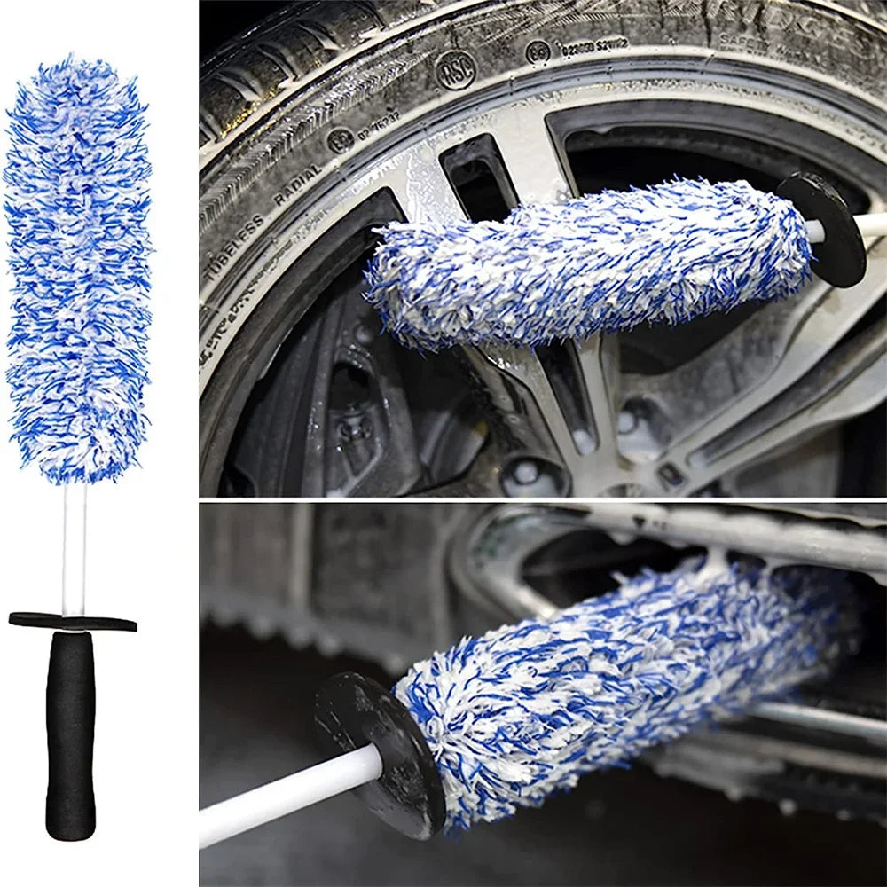 Car Wash Super Brush Microfiber Premium Wheels Brush Non-Slip Handle Easy To Cleaning Rims Spokes Wheel Barrel Car Accessories