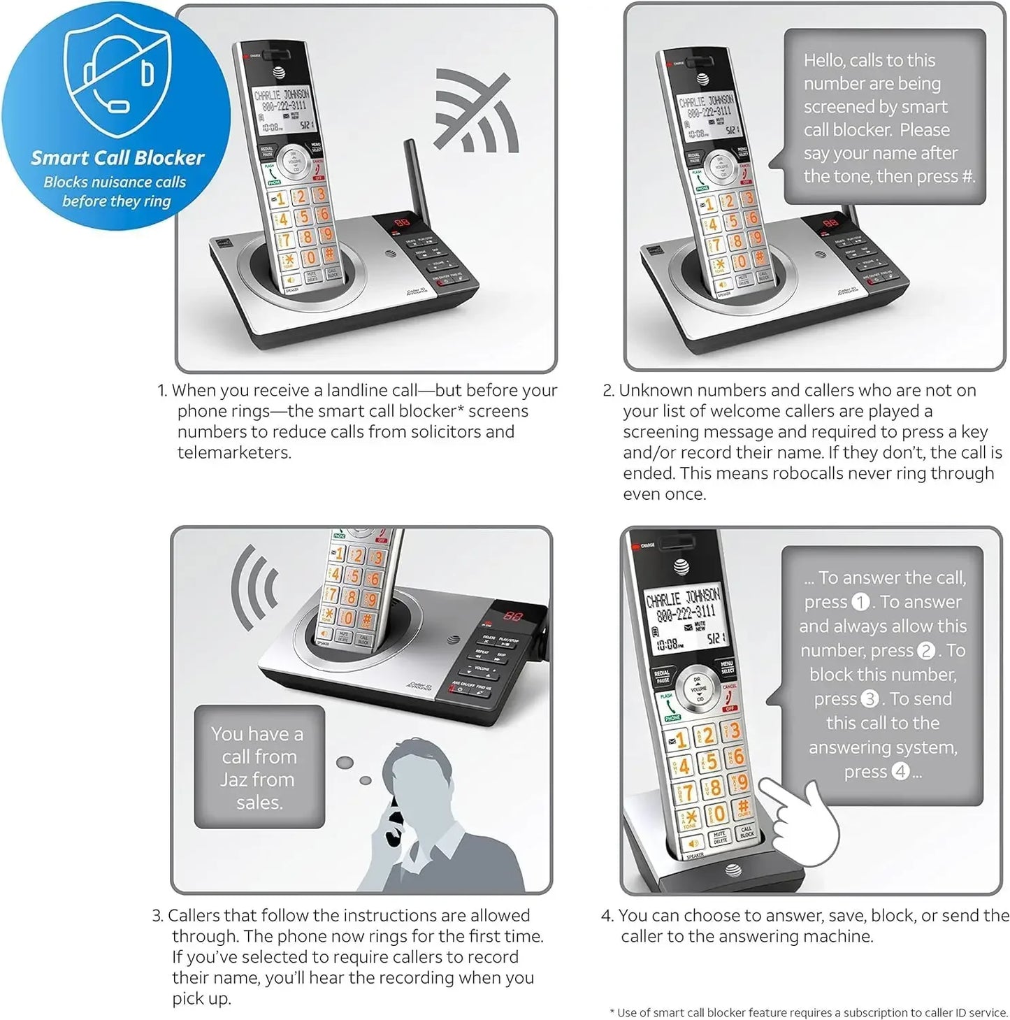 CL83207 DECT 6.0 Expandable Cordless Phone with Smart Call Blocker, Silver/Black with 2 Handsets