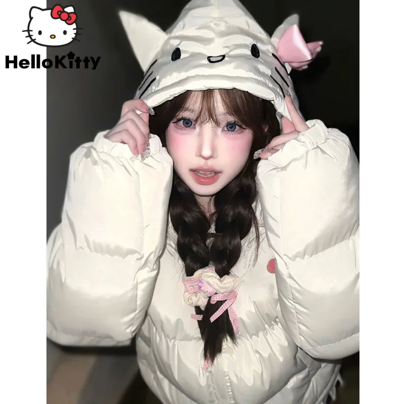 Sanrio Hello Kitty New Harajuku Tops Hooded Y2k College Style Cotton Coat Autumn Winter Fashion Clothes Women Cute Padded Jacket