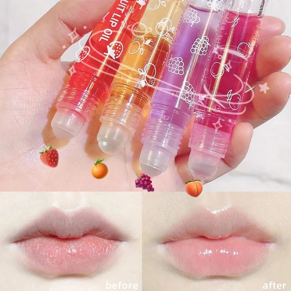 1pc Transparent Hydrating Lip Gloss Fruit Roll-on Balm Lip Makeup Primer Moisturizing Clear Lip Oil Long Lasting Cosmetics