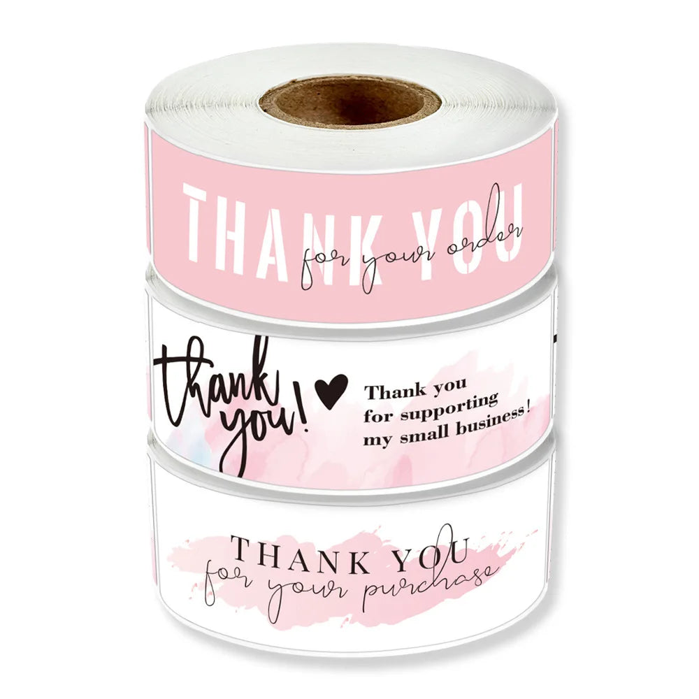 120Pcs Rectangle Thank You For Your Order Sticker for packaging Stationary Stickers Roll Black Pink Transparent Thank you labels