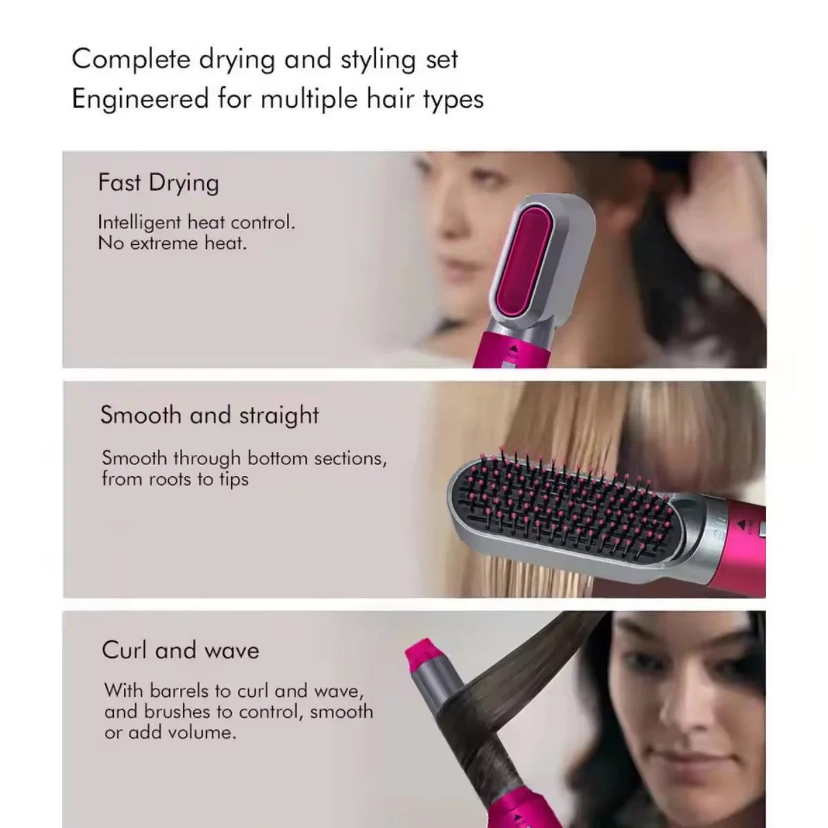 Hair Dryer 5 In 1  Hot Air Comb Curlers With Diffuser  Electric Blow Dryer Professional Complete   Multifunctional Hot Air Brush