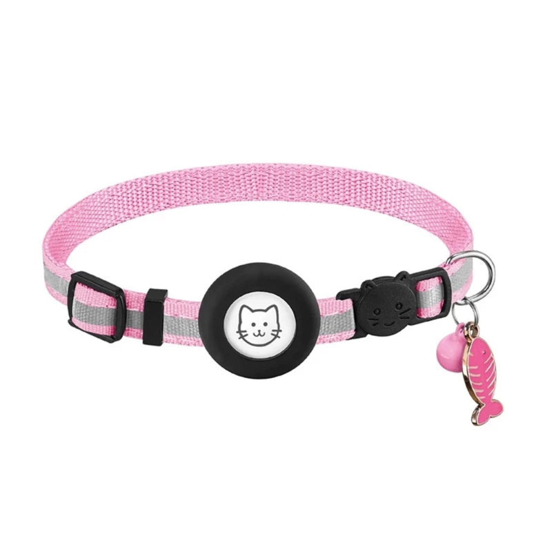 Reflective Cats Collar Waterproof Pet Collar with Tracker-Holder & Bell Breakaway Pet Collar Safety & Adjustable Collar